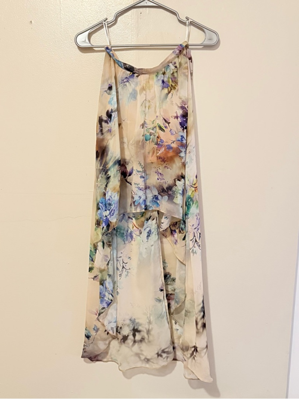 Topshop Floral High-Low Chiffon Skirt in Cream, Blue, Purple